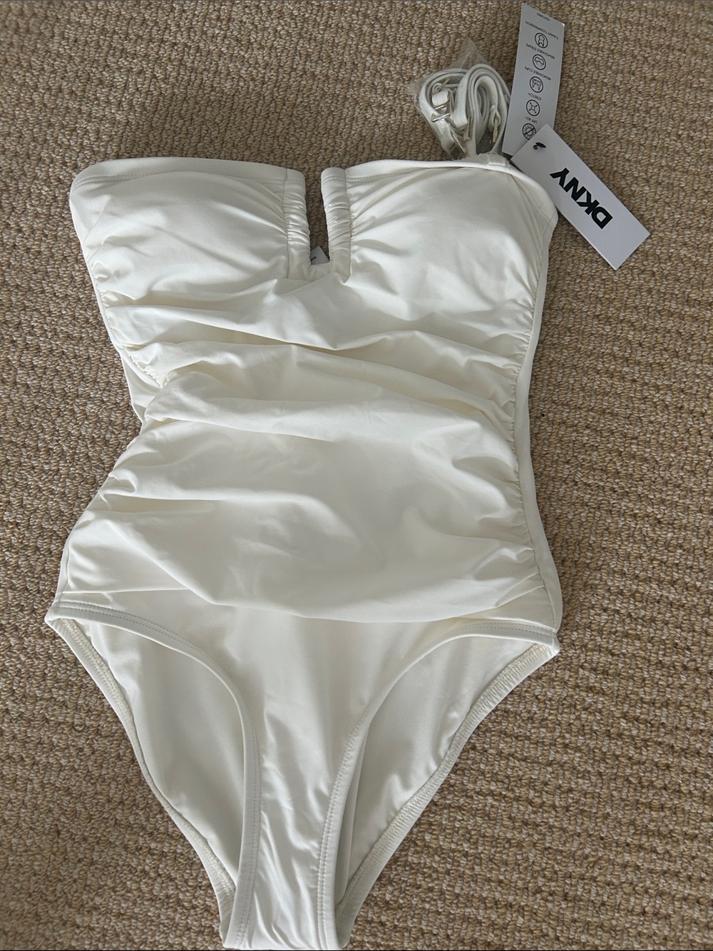 Women’s DKNY chic white removable straps swimsuit NWT Sz XS - Picture 1 of 7